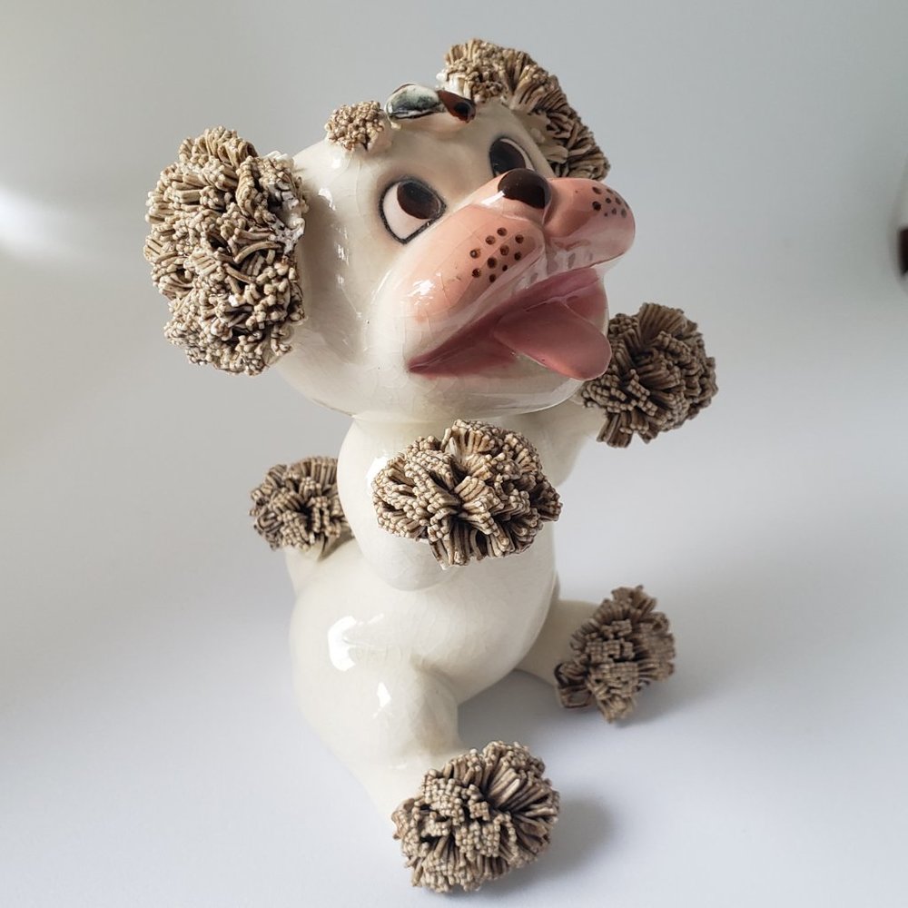 Seated Spaghetti Puppy Dog Porcelain Figurine MCM 1950's Adorable Playful